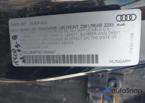 2016 Audi A3 2.0T Premium z USA, uszkodzony, nr VIN WAUJ8GFF9G1004647
